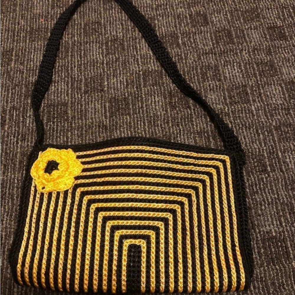 Handmade Black and Yellow Crochet Bag